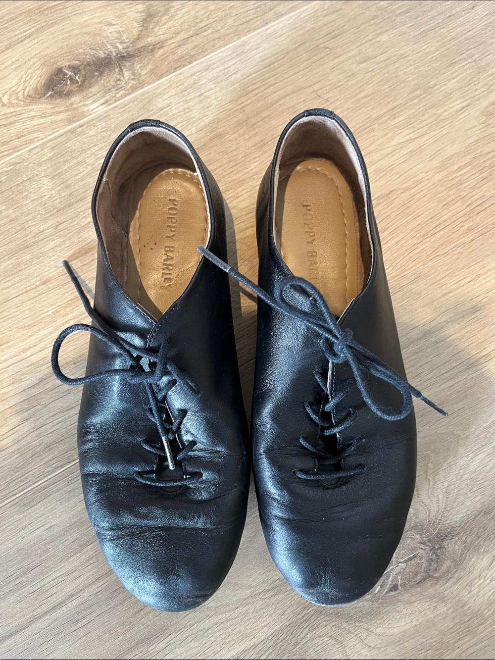 Poppy Barley Black Leather Lace-Up Flats